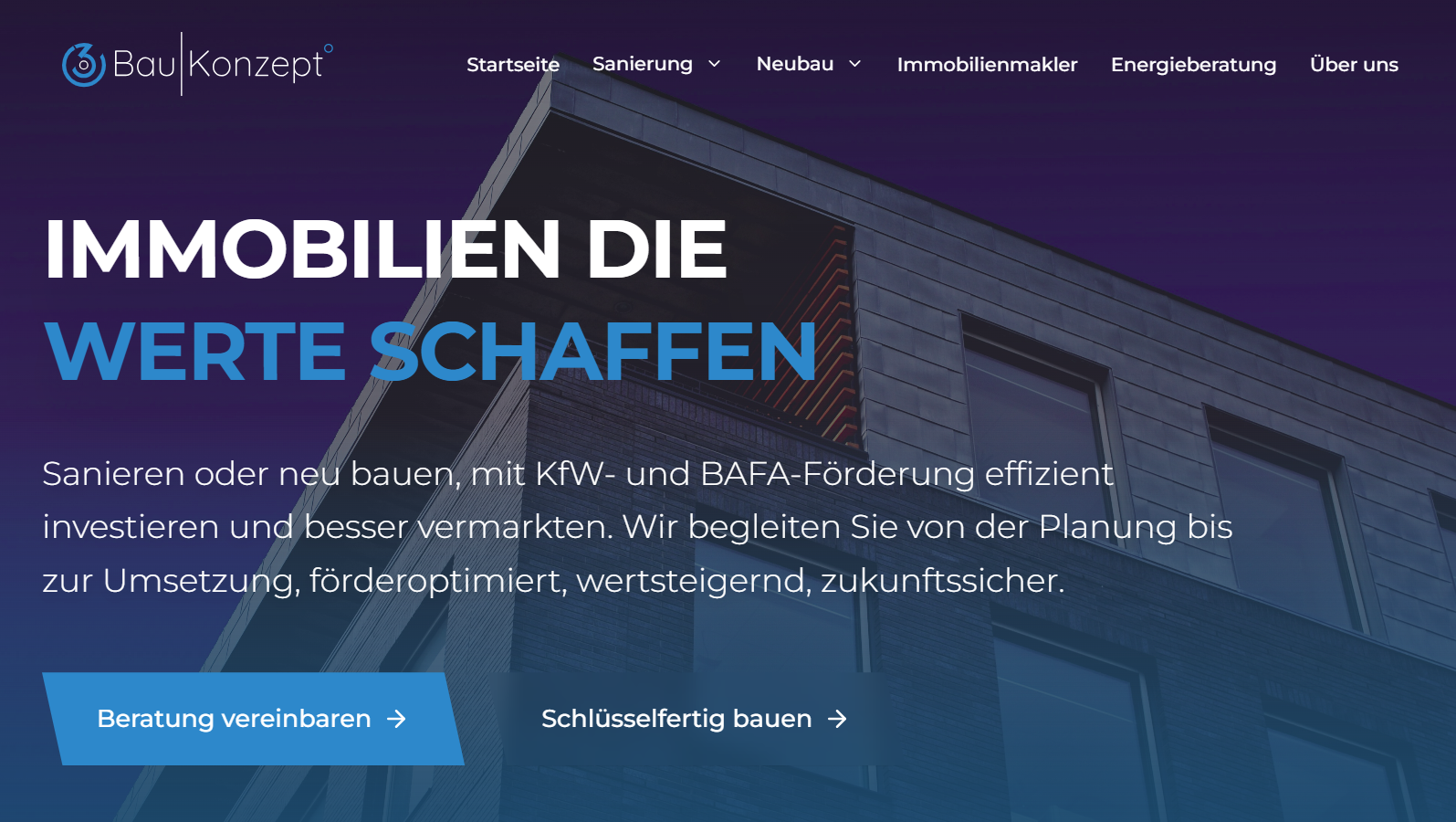 Webdesign-Referenz BauKonzept – Website aus der Baubranche und dem Bauhandwerk